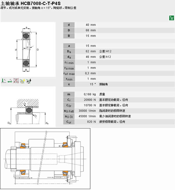 高速精密機床主軸軸承參數(shù)